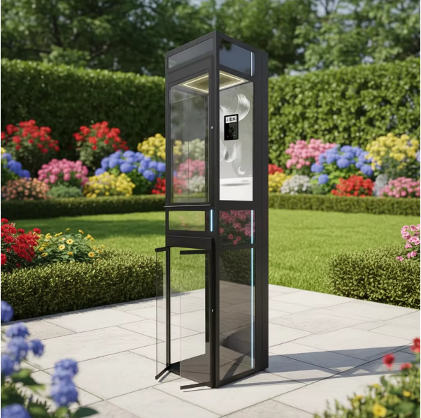 Mini Modern Panoramic Gearless Safety AC Hydraulic Drive Aluminum Profile Goods Elevator 0.4m/s Outdoor Use for Villa Apartment